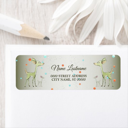 Christmas Party Green Deers Holidays Cute Etiket (Insitu)