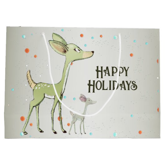Christmas Party Green Deers Holidays Cute Groot Cadeauzakje (Achterkant)