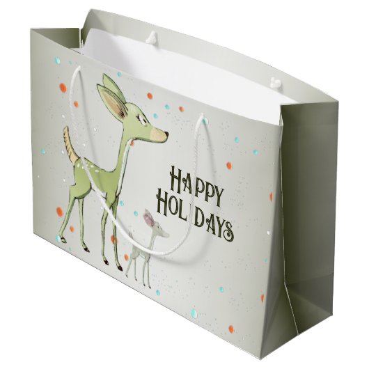 Christmas Party Green Deers Holidays Cute Groot Cadeauzakje (Achterkant Gekanteld)