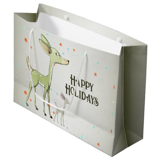 Christmas Party Green Deers Holidays Cute Groot Cadeauzakje (Voorkant Gekanteld)