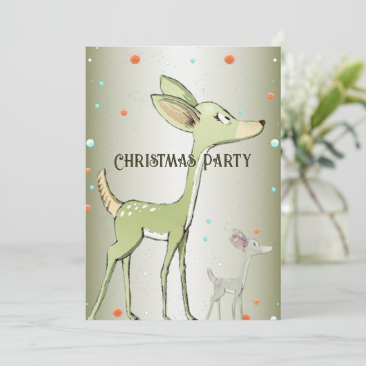 Christmas Party Green Deers Holidays Cute Kaart (Staand voorkant)