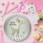 Christmas Party Green Deers Holidays Cute Papieren Bordje (Feest)