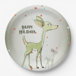 Christmas Party Green Deers Holidays Cute Papieren Bordje