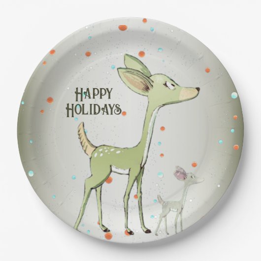 Christmas Party Green Deers Holidays Cute Papieren Bordje (Voorkant)