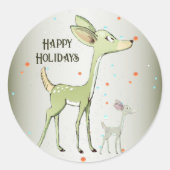 Christmas Party Green Deers Holidays Cute Ronde Sticker (Voorkant)