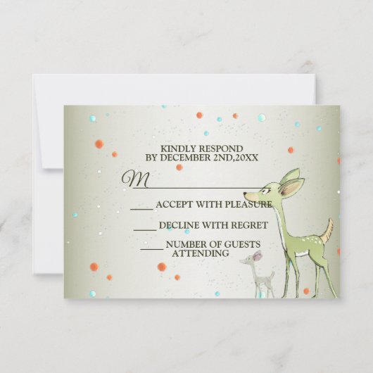 Christmas Party Green Deers Holidays Cute RSVP Kaartje (Achterkant)