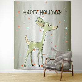 Christmas Party Green Deers Holidays Cute Wandkleed