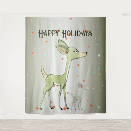 Christmas Party Green Deers Holidays Cute Wandkleed (Voorkant)