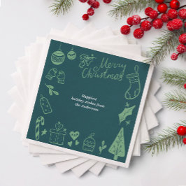 Christmas Party Green Hand Drawn Doodles Festive Servet