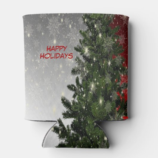 Christmas Party Green Tree Red Silver Snowflakes Blikjeskoeler (Achterkant)