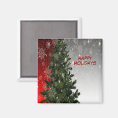 Christmas Party Green Tree Red Silver Snowflakes Magneet (Voorkant / Achterkant)