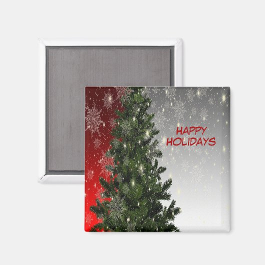 Christmas Party Green Tree Red Silver Snowflakes Magneet (Voorkant / Achterkant)