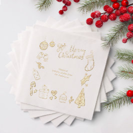 Christmas Party Hand Drawn Doodles Festive Gold Folie Servetten
