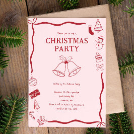 Christmas Party Hand Drawn Holiday Red Coquette Kaart