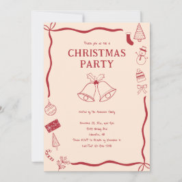 Christmas Party Hand Drawn Holiday Red Coquette Kaart