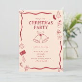 Christmas Party Hand Drawn Holiday Red Coquette Kaart (Staand voorkant)