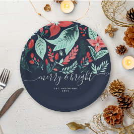 Christmas Party Holiday Blue Botanical Floral  Papieren Bordje
