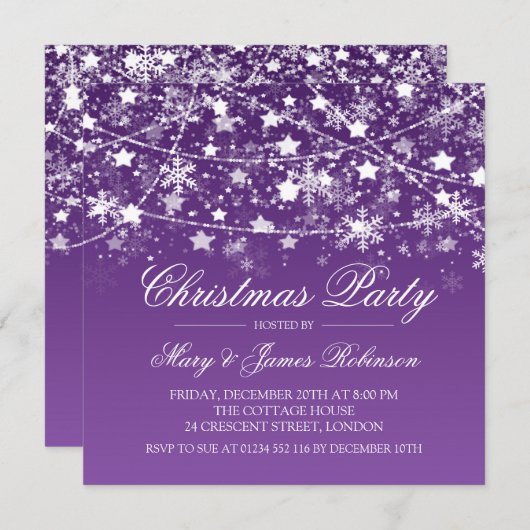 Christmas Party Holiday String licht Paarse Kaart (Voorkant / Achterkant)