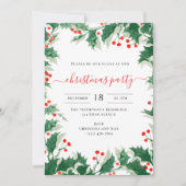 Christmas Party Holiday Watercolor Holly Berries Kaart (Voorkant)