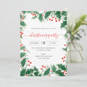 Christmas Party Holiday Watercolor Holly Berries Kaart (Staand voorkant)