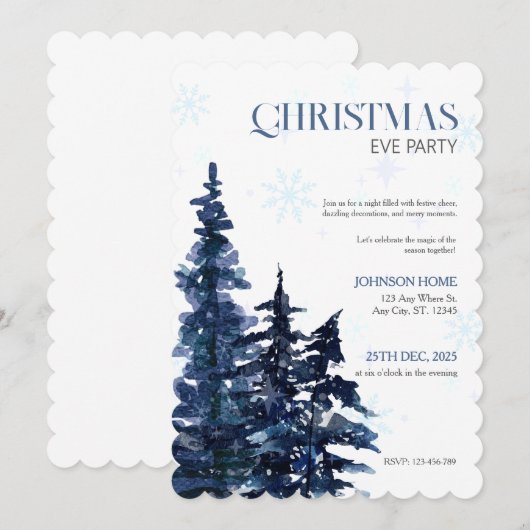 Christmas Party Invitation, Blue Chic Invitations Kaart (Voorkant / Achterkant)