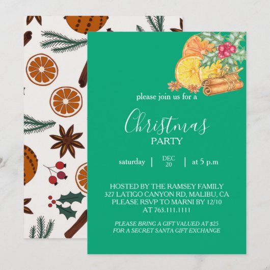 Christmas Party Invitation Card Kaart (Voorkant / Achterkant)