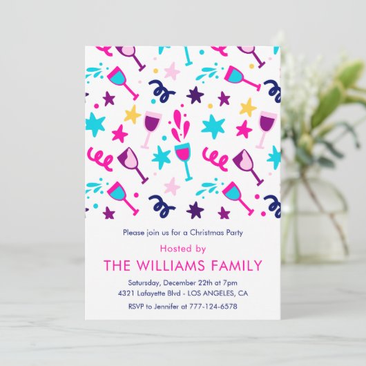 Christmas Party Invitation Cocktail Drink roze Kaart (Staand voorkant)