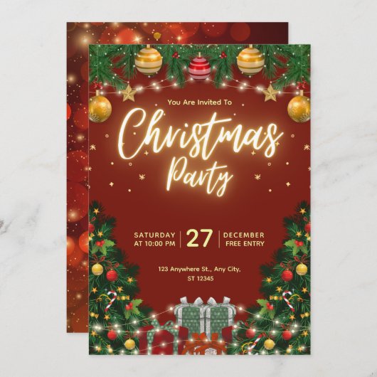 Christmas Party Invitation Flyer Kaart (Voorkant / Achterkant)