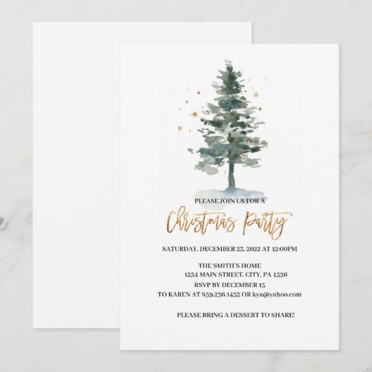 Christmas Party Invitation, Holiday Party Invitati Kaart (Voorkant / Achterkant)