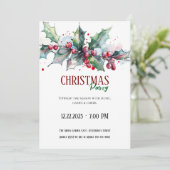 Christmas Party Invitation • Holly Holiday Invite Kaart (Staand voorkant)