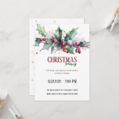 Christmas Party Invitation • Holly Holiday Invite Kaart (Voorkant / Achterkant in situ)