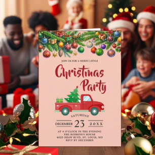 Christmas Party Invitation Kaart: Red Truck Design Kaart