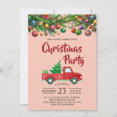 Christmas Party Invitation Kaart: Red Truck Design Kaart (Voorkant)