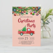 Christmas Party Invitation Kaart: Red Truck Design Kaart (Staand voorkant)
