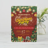 Christmas Party Invitation | Red & Gold Holiday  Kaart (Staand voorkant)