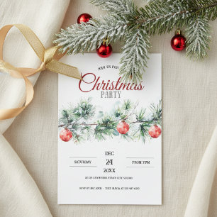 Christmas Party Invitation Watercolor Pine Branch Kaart