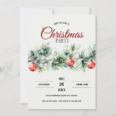 Christmas Party Invitation Watercolor Pine Branch Kaart (Voorkant)