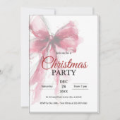 Christmas Party Invitation Watercolor Red Bow Kaart (Voorkant)