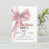 Christmas Party Invitation Watercolor Red Bow Kaart (Staand voorkant)