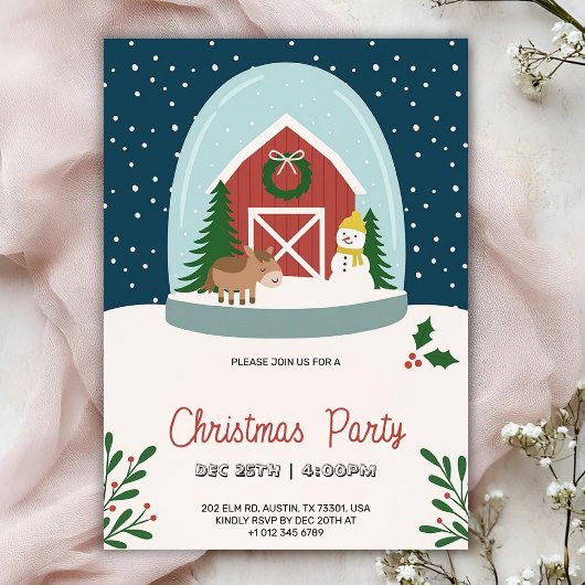 Christmas party Invitation with a cozy barn Kaart