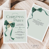 Christmas Party Invitation with Green Bow Kaart
