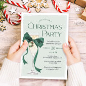 Christmas Party Invitation with Green Bow Kaart