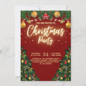 Christmas Party Invitation with Shining Yellow Kaart (Voorkant)