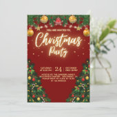 Christmas Party Invitation with Shining Yellow Kaart (Staand voorkant)