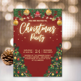 Christmas Party Invitation with Shining Yellow Kaart