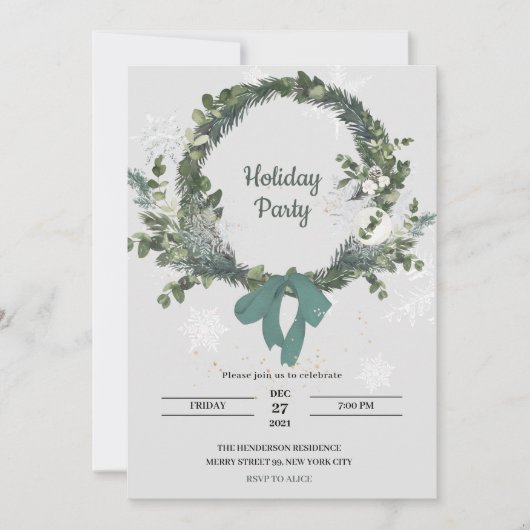 Christmas Party Invitation Wreath Snowflakes Kaart (Voorkant)