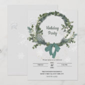 Christmas Party Invitation Wreath Snowflakes Kaart (Voorkant / Achterkant)