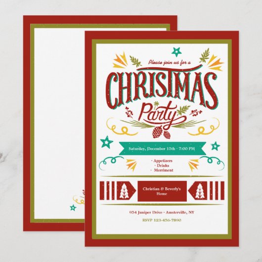 Christmas Party Lijst Kaart (Voorkant / Achterkant)