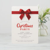 CHRISTMAS PARTY modern elegant red ribbon bow Feestdagenkaart (Staand voorkant)