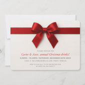 CHRISTMAS PARTY modern elegant red ribbon bow Feestdagenkaart (Voorkant)